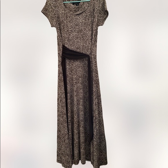 Perceptions Abstract Side Tie Belt A-Line Dress Women's 12 Brown White Stretchy - Picture 5 of 8